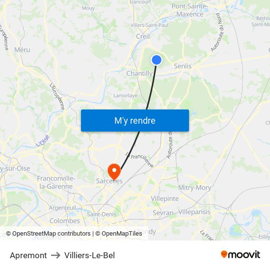 Apremont to Villiers-Le-Bel map