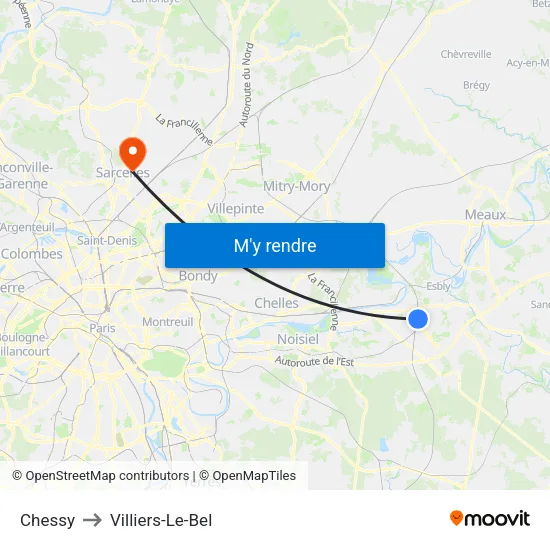 Chessy to Villiers-Le-Bel map