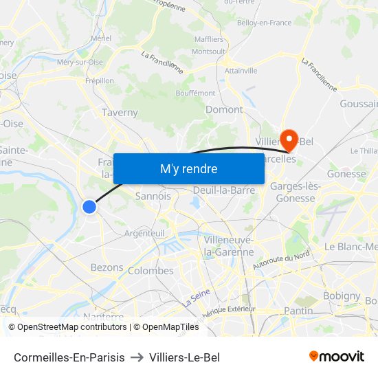 Cormeilles-En-Parisis to Villiers-Le-Bel map