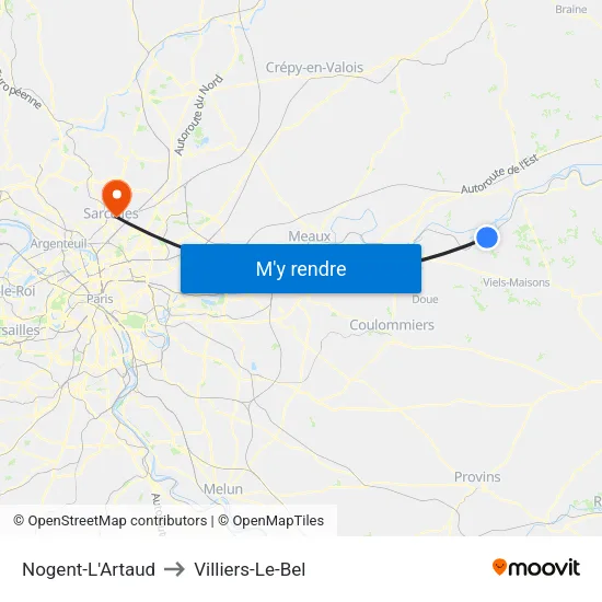 Nogent-L'Artaud to Villiers-Le-Bel map