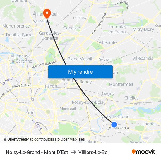 Noisy-Le-Grand - Mont D'Est to Villiers-Le-Bel map