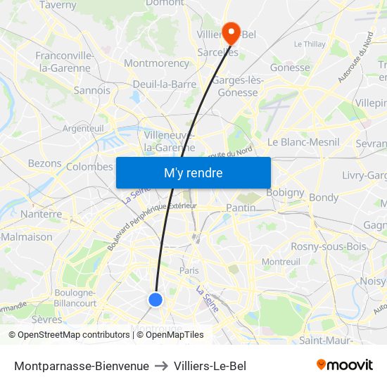 Montparnasse-Bienvenue to Villiers-Le-Bel map