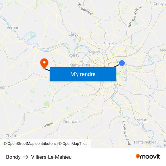 Bondy to Villiers-Le-Mahieu map