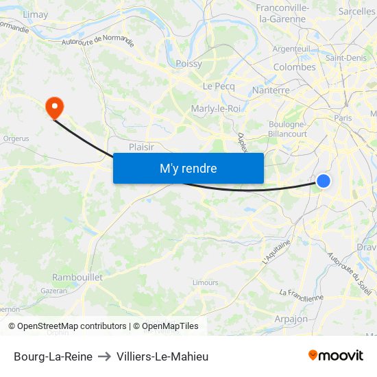 Bourg-La-Reine to Villiers-Le-Mahieu map