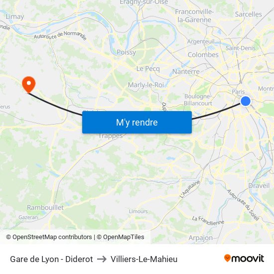 Gare de Lyon - Diderot to Villiers-Le-Mahieu map