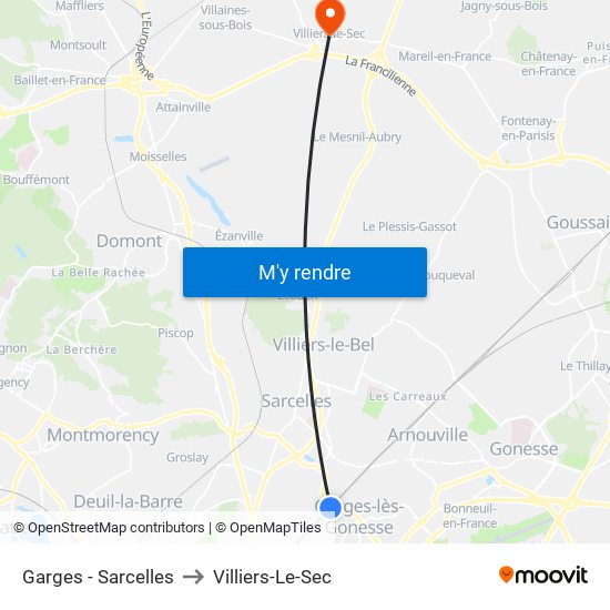 Garges - Sarcelles to Villiers-Le-Sec map