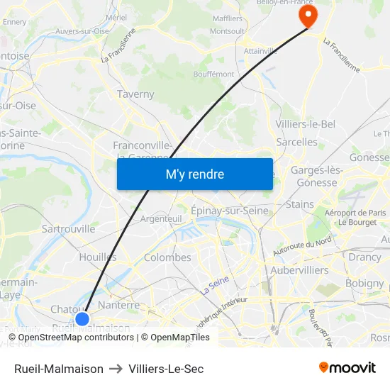 Rueil-Malmaison to Villiers-Le-Sec map