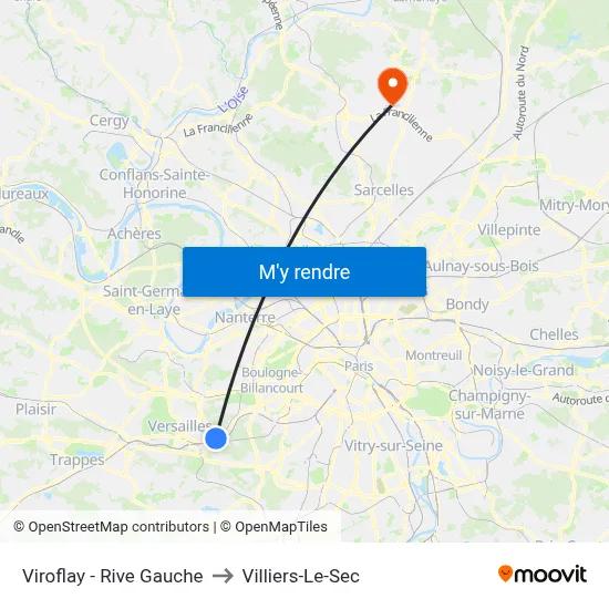 Viroflay - Rive Gauche to Villiers-Le-Sec map