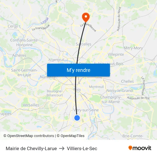 Mairie de Chevilly-Larue to Villiers-Le-Sec map