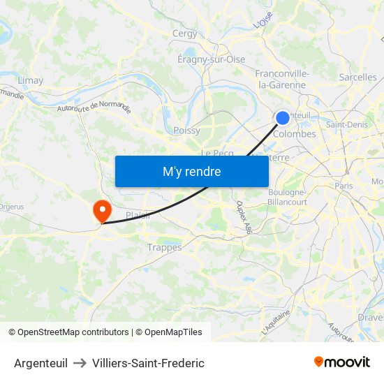 Argenteuil to Villiers-Saint-Frederic map