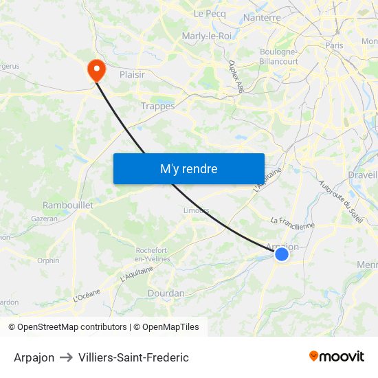 Arpajon to Villiers-Saint-Frederic map