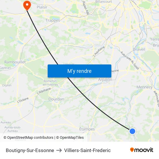 Boutigny-Sur-Essonne to Villiers-Saint-Frederic map