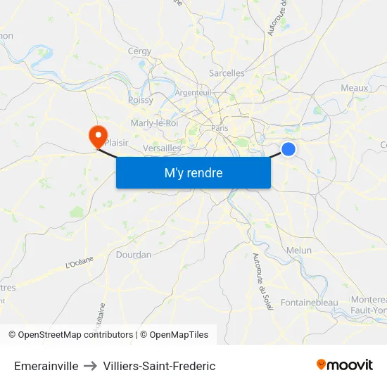 Emerainville to Villiers-Saint-Frederic map