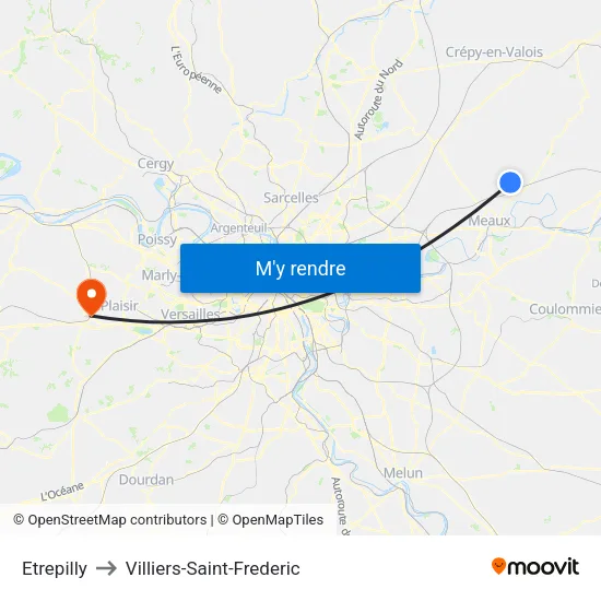 Etrepilly to Villiers-Saint-Frederic map