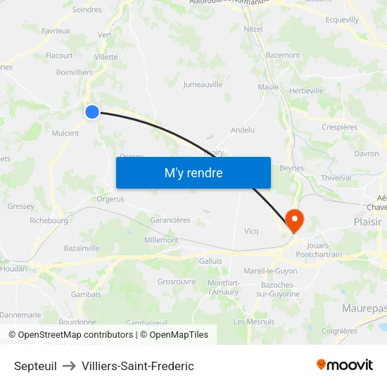 Septeuil to Villiers-Saint-Frederic map