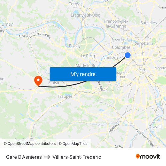 Gare D'Asnieres to Villiers-Saint-Frederic map