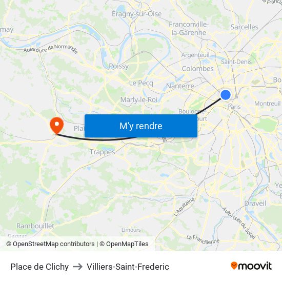 Place de Clichy to Villiers-Saint-Frederic map