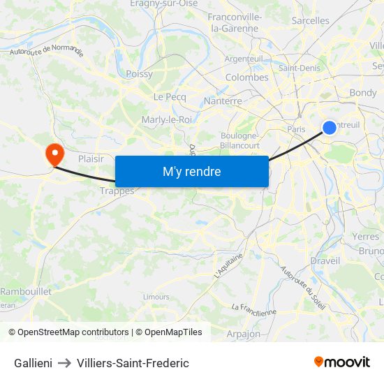 Gallieni to Villiers-Saint-Frederic map