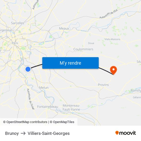 Brunoy to Villiers-Saint-Georges map