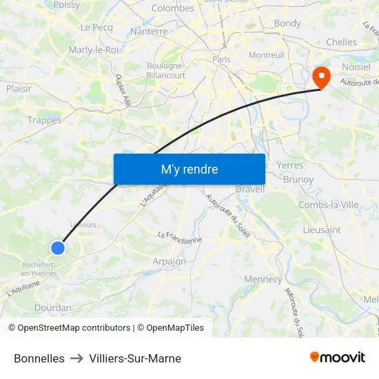 Bonnelles to Villiers-Sur-Marne map