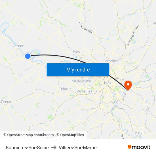Bonnieres-Sur-Seine to Villiers-Sur-Marne map