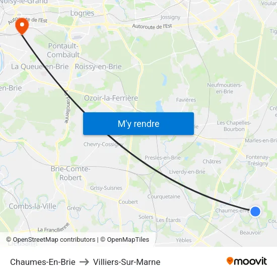 Chaumes-En-Brie to Villiers-Sur-Marne map