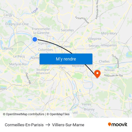 Cormeilles-En-Parisis to Villiers-Sur-Marne map