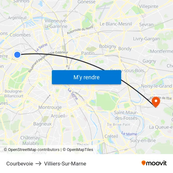 Courbevoie to Villiers-Sur-Marne map