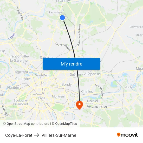 Coye-La-Foret to Villiers-Sur-Marne map