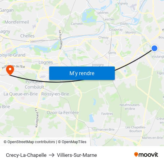 Crecy-La-Chapelle to Villiers-Sur-Marne map