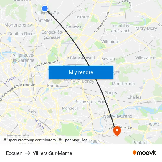 Ecouen to Villiers-Sur-Marne map
