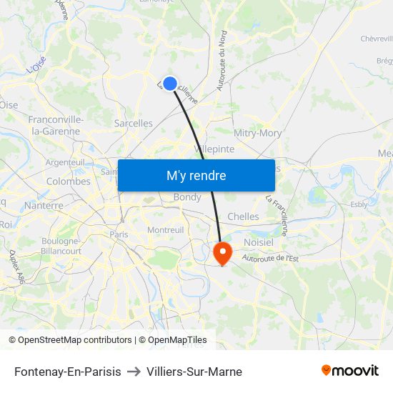 Fontenay-En-Parisis to Villiers-Sur-Marne map