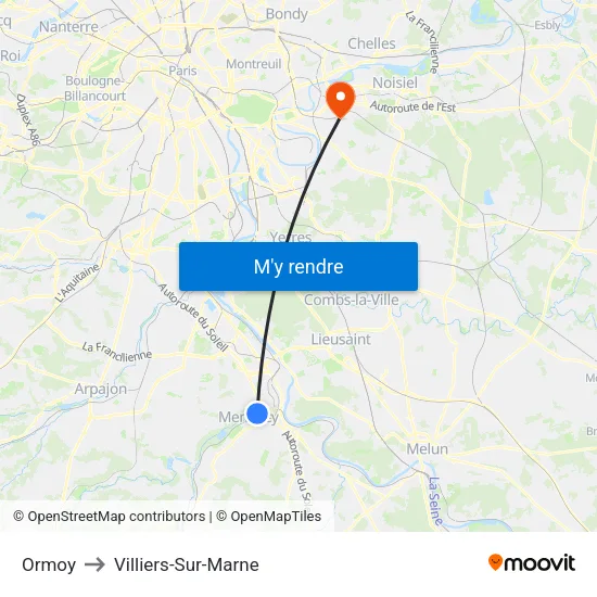 Ormoy to Villiers-Sur-Marne map