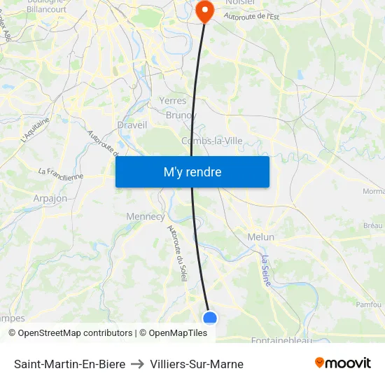 Saint-Martin-En-Biere to Villiers-Sur-Marne map