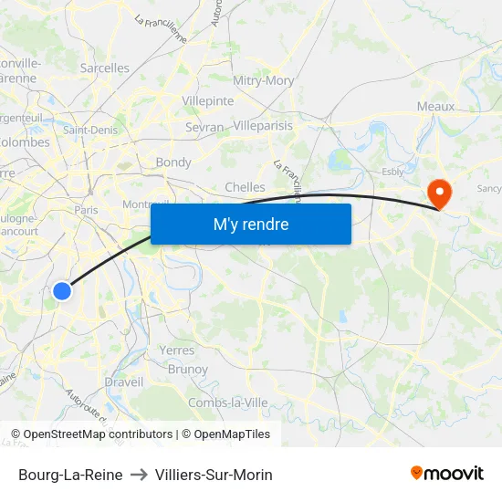 Bourg-La-Reine to Villiers-Sur-Morin map