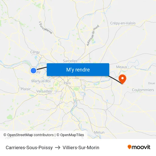 Carrieres-Sous-Poissy to Villiers-Sur-Morin map