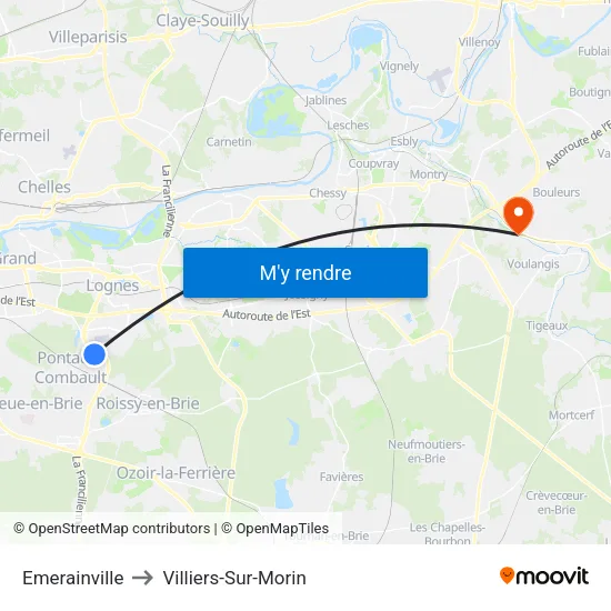 Emerainville to Villiers-Sur-Morin map