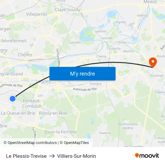 Le Plessis-Trevise to Villiers-Sur-Morin map