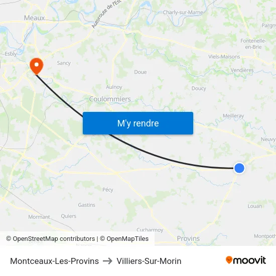 Montceaux-Les-Provins to Villiers-Sur-Morin map