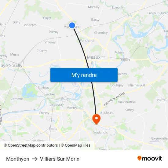 Monthyon to Villiers-Sur-Morin map