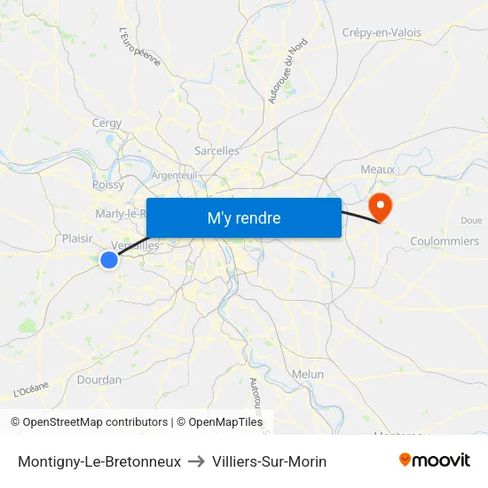 Montigny-Le-Bretonneux to Villiers-Sur-Morin map