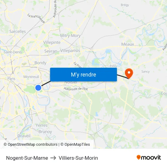 Nogent-Sur-Marne to Villiers-Sur-Morin map