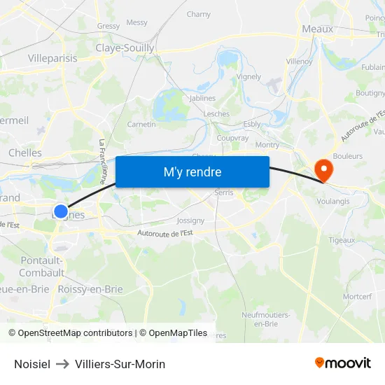 Noisiel to Villiers-Sur-Morin map