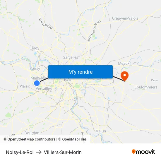 Noisy-Le-Roi to Villiers-Sur-Morin map