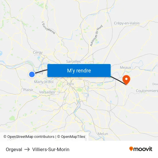 Orgeval to Villiers-Sur-Morin map
