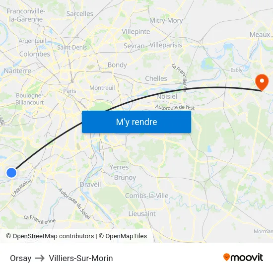 Orsay to Villiers-Sur-Morin map