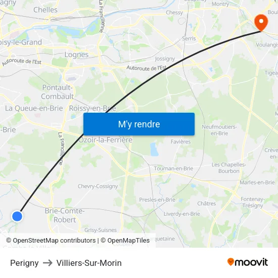 Perigny to Villiers-Sur-Morin map