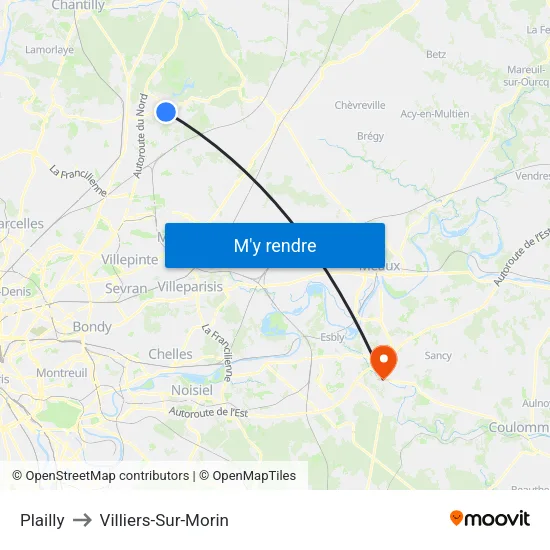 Plailly to Villiers-Sur-Morin map