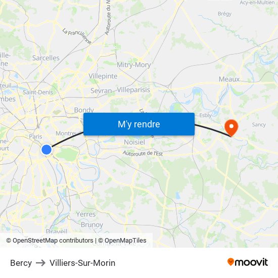 Bercy to Villiers-Sur-Morin map