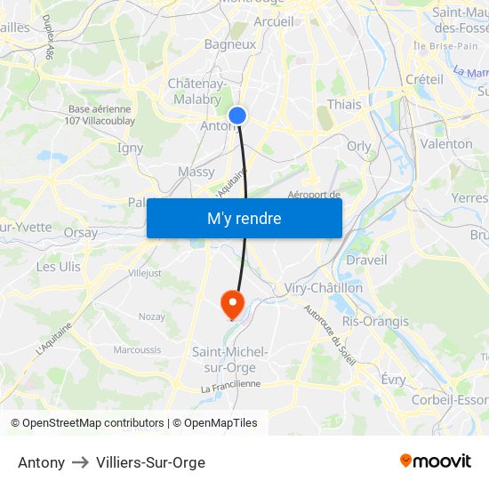 Antony to Villiers-Sur-Orge map